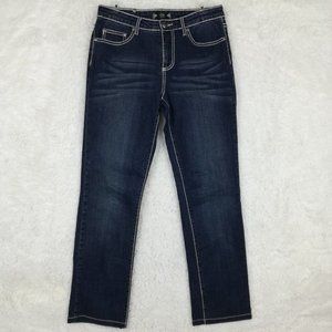 Tru Luxe Womens Jeans Straight Leg Blue Denim Dark Wash Mid Rise‎ Whiskering 8